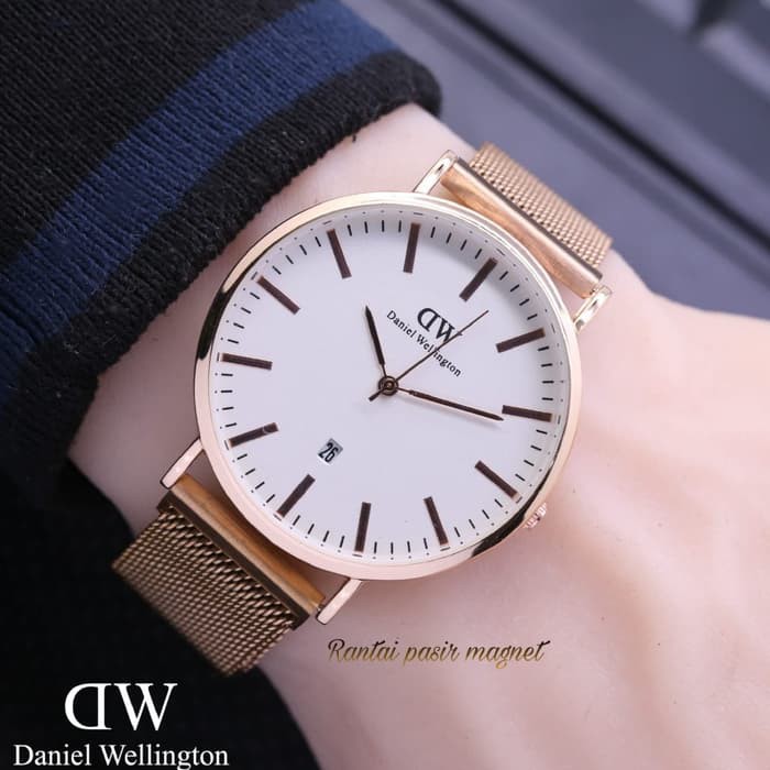 Jam Tangan Wanita / Pria DW Date Pasir Magnet Rosegold White