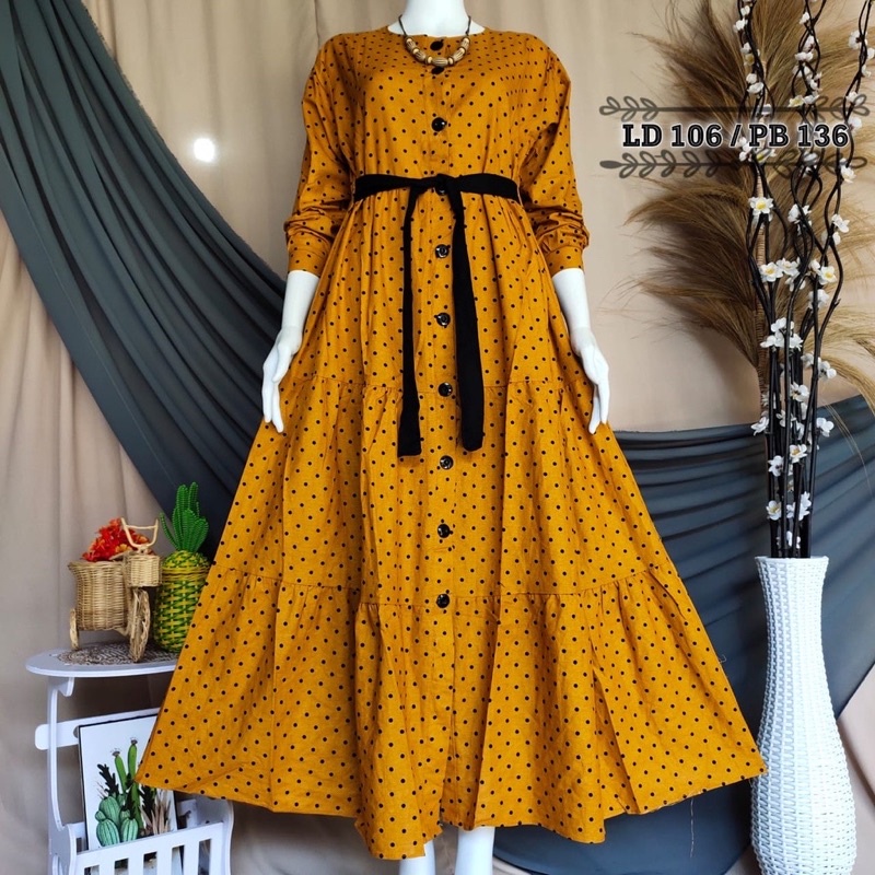 gamis polka linen / dress polka cantik