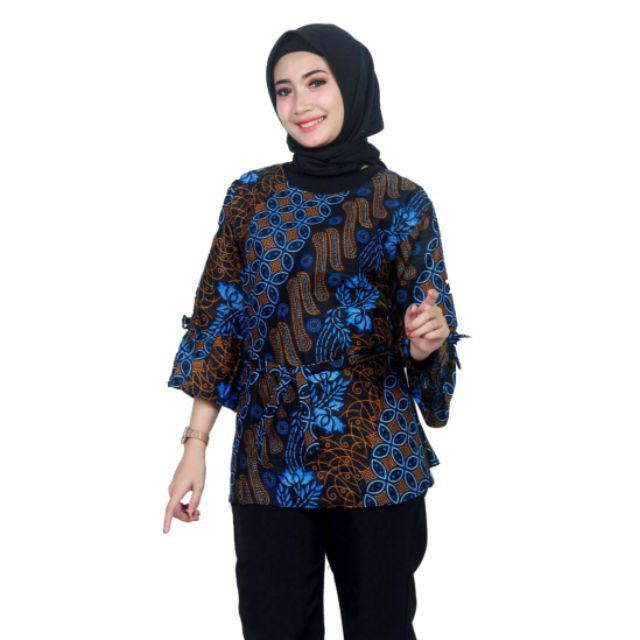 Maura Couple - Sania Ruffle Batik Couple Ori Ndoro Jowi DNT Garansi Termurah Shopee-BLUS Seno biru