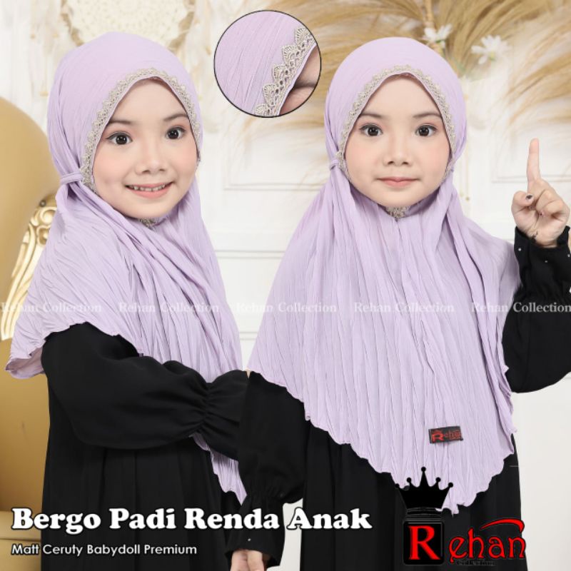 BERGO ANAK PADI RENDA HIJAB ANAK/BERGO PLISKET/LUCU MURAH/PRODUK TERBATAS
