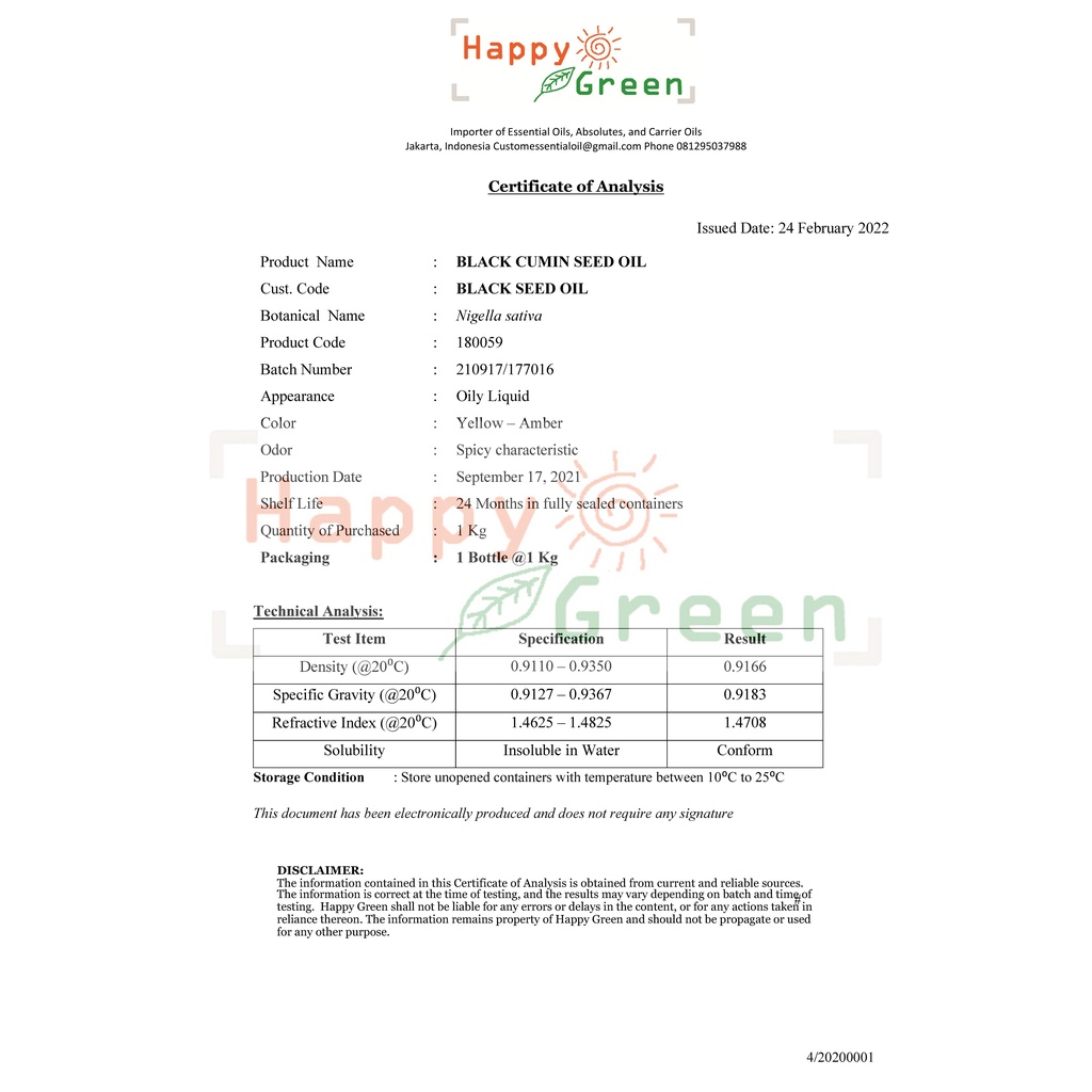 BPOM Approved Happy Green Black Seed Carrier Oil - Minyak Habbatussauda jintan hitam asli untuk kudis, eksim dan gatal pada kulit