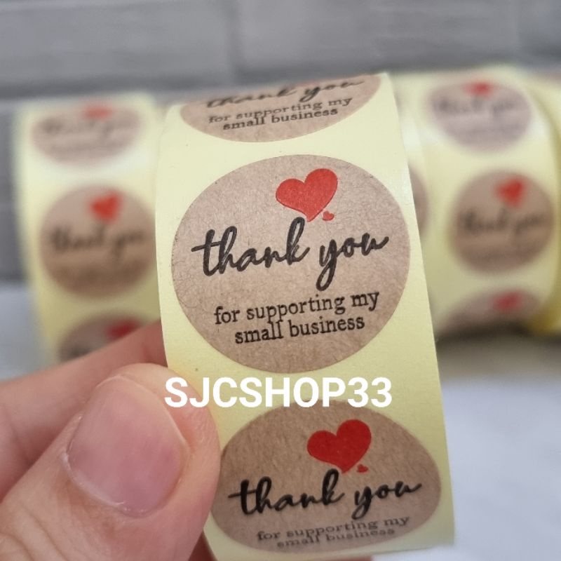 

1 roll isi 500 pcs sticker label kraft thank you for supporting small business
