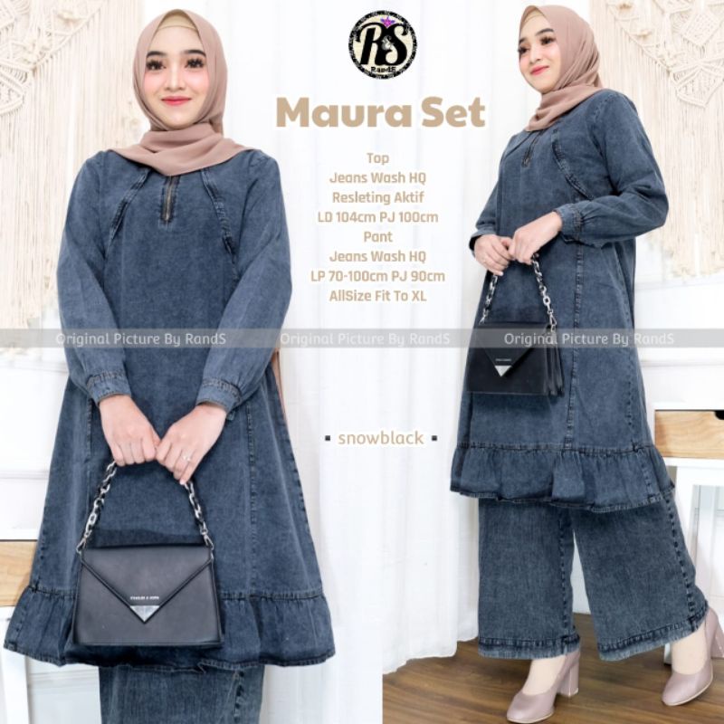 setelan tunik kulot jeans wanita / setelan wanita / setelan denim / one set denim / setelan jins