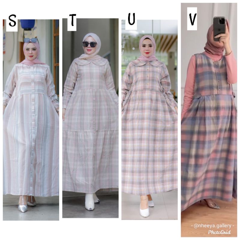 Rs- Gamis Midi Dress Athaya Bahan Katun Triset