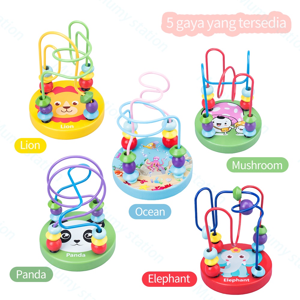 Mumystation Mini round beads/Alat hitung anak mainan Edukasi Kayu Balok beads wire