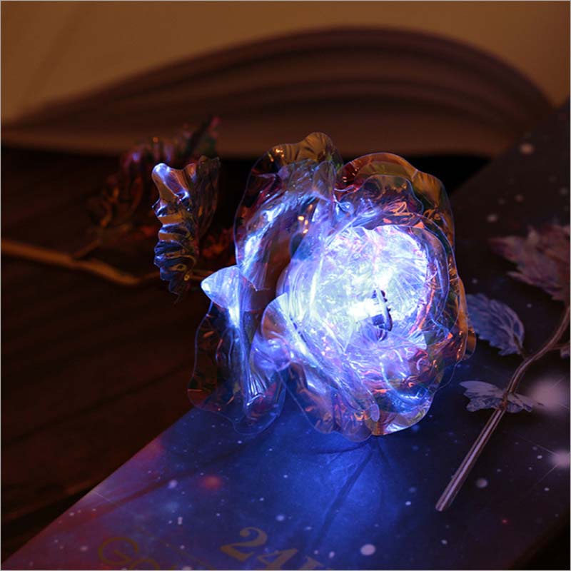 Fadeless Plastic Roses with LED Luminous Galaxy for Valentine's Day