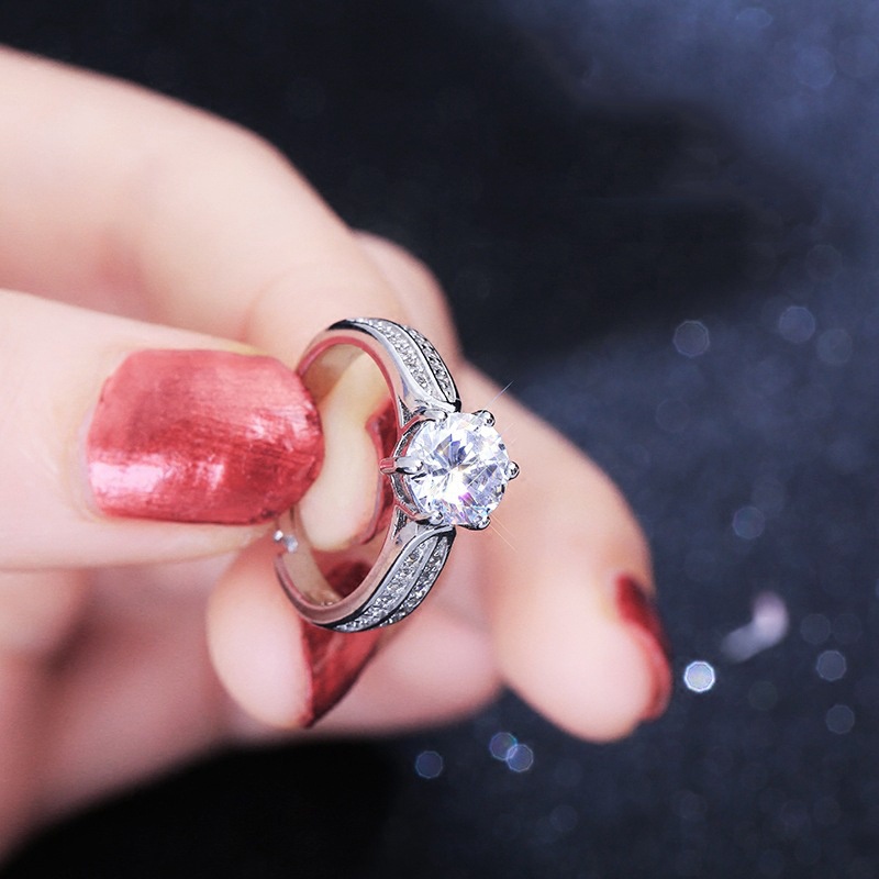 Bisa Cod Fashion Cincin Wanita 1 Karat Halo Silver 925 Ukuran Bisa Disesuaikan Untuk 921C1