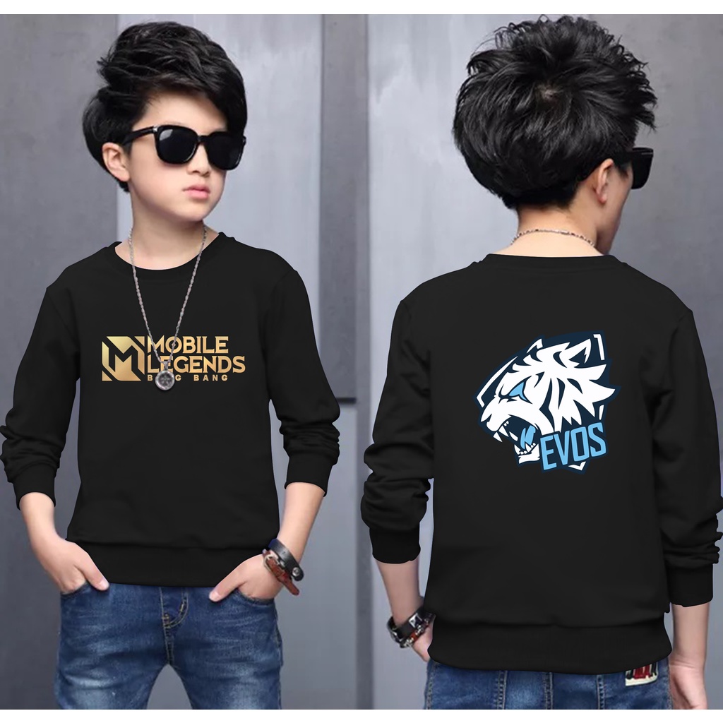 Kaos Anak ML EVOS LEGEND - sweter ML EVOS - Kaos Mobile legend EVOS / Sweater ML EVOS 6-13 TAHUN / k