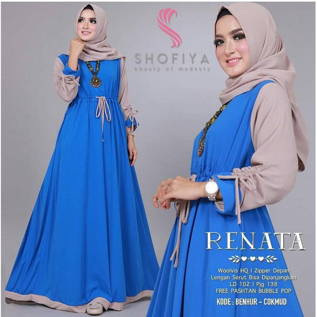Renata dress muslim/Fashion Muslim/Dress Muslim Tanpa Hijab/Busui/Bisa Cod-4