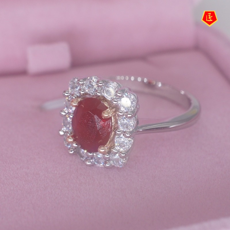 [Ready Stock]Ruby Micro Rhinestone Ring Fashion Noble Elegant