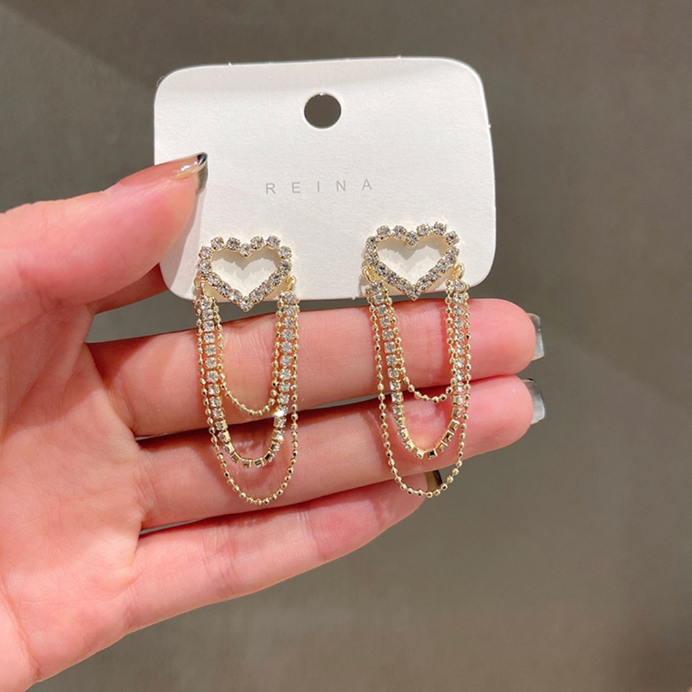 1 Pasang Anting Tusuk Gantung Sterling Silver 925 Desain Hati Hias Berlian Gaya Mewah Untuk Wanita