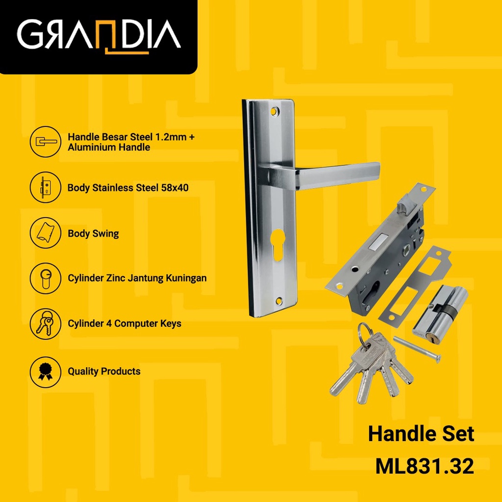 Grandia Gagang Pintu Medium Kayu Set/ Door Handle Medium ML831.32