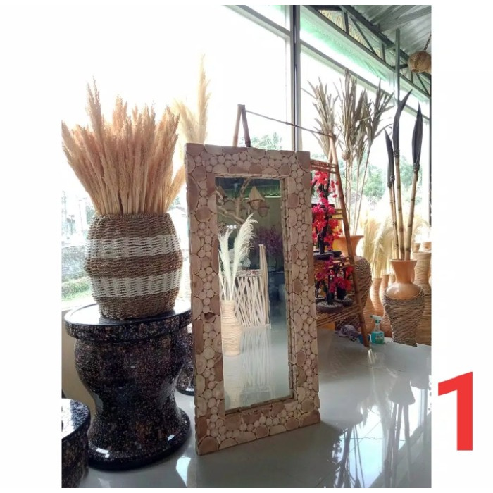 CERMIN KOIN KAYU JATI / WALL MIRROR / KACA GANTUNG PERSEGI PANJANG ELEGAN MURAH
