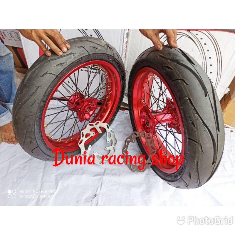 Sepaket Velg Supermoto KLX 150 DTracker 150 CRF 150 custome Set Pelek Supermoto Velg Sumo ring 17 sama Ban Tubles siap pake