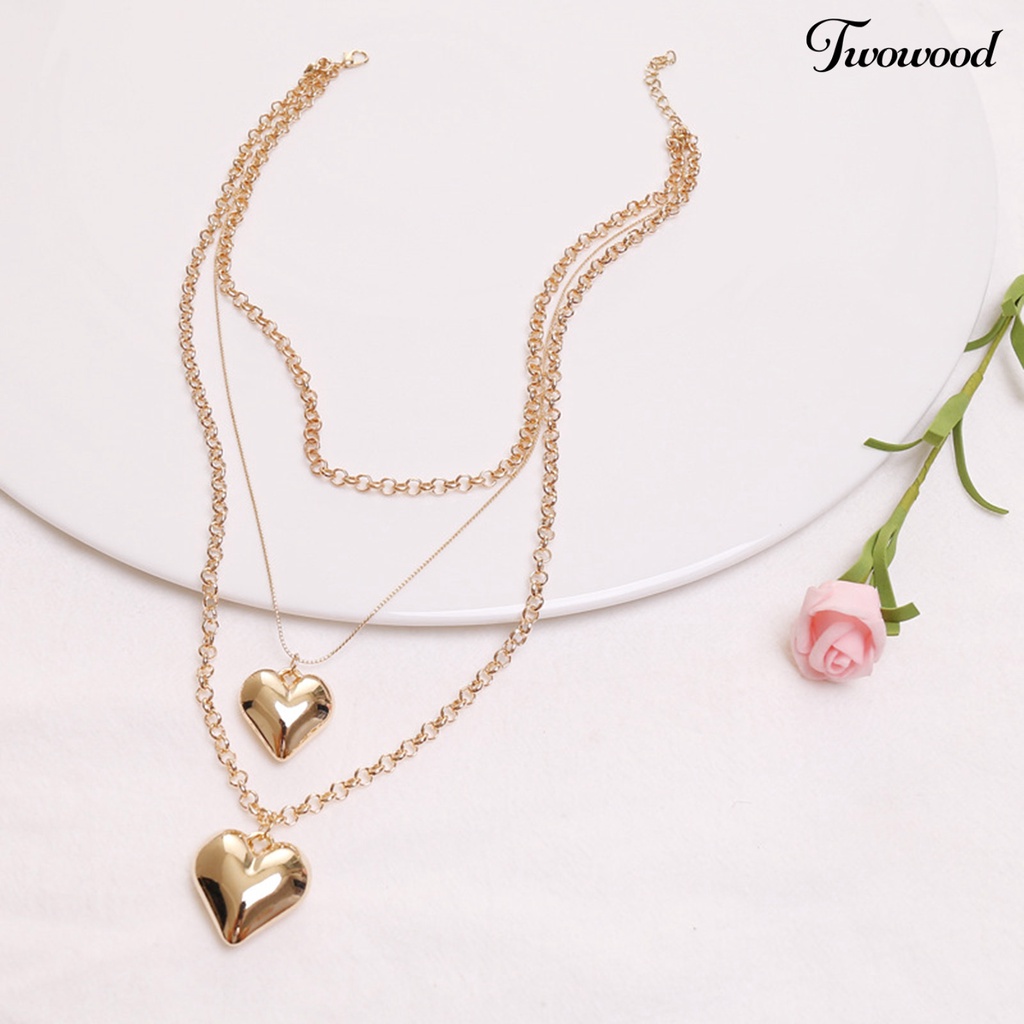 Twowood Necklace Heart Pendant Link Chain Women Multi-layer Necklace Electroplating Hook Earrings Bracelet for Party