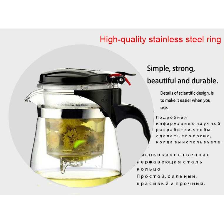 One Two Cups Teko Pitcher Teh Chinese Teapot Maker 500ml / Teko Teh Dengan Saringan Kaca Estetik Tahan Panas / Infuser Teapot Teko Kaca Dual Fungsi / Pitcher Teh Poci Chinese Filter Saringan Stainless Steel / Teko Kaca Bening Air Minum Kotak Murah Origina