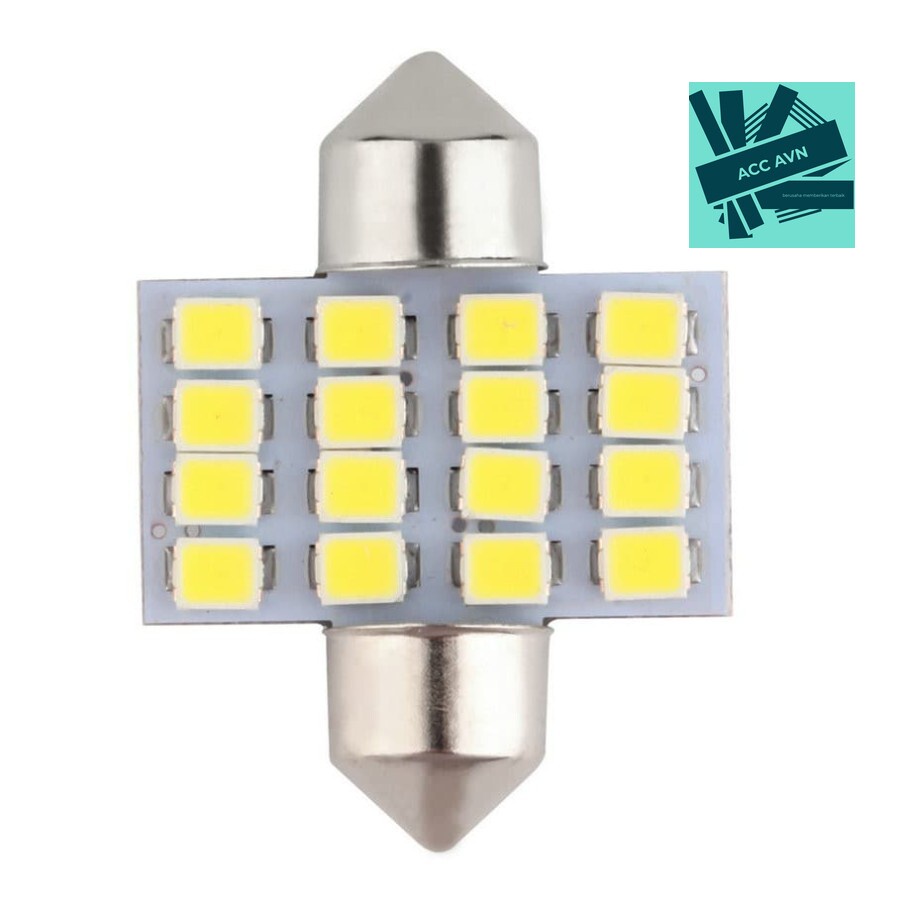 LED Lampu Plafon Interior Mobil LED Super White 31mm 16 Led isi 2pcs