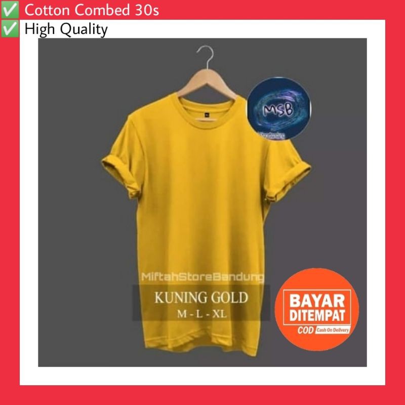 T-SHIRT BAJU KAOS OBLONG CEWEK COWOK COTTON COMBED 30s (KUNING GOLD)