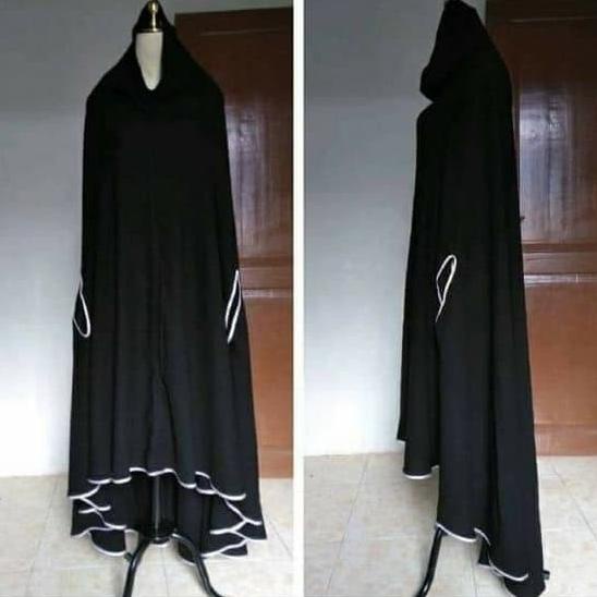 Khimar JETBLACK Bolong Tangan Jumbo list bisban