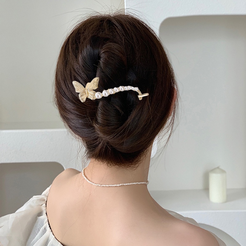 Jepit Rambut Bentuk Kupu-Kupu Aksen Mutiara Untuk Wanita Butterfly