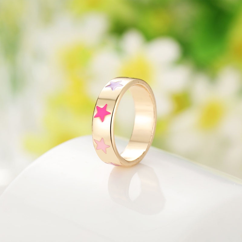 Fashion Sederhana Macarons Bohemian Kartun Cincin Cinta Smiley Bunga Bintang Seri Cincin Pasangan - olo