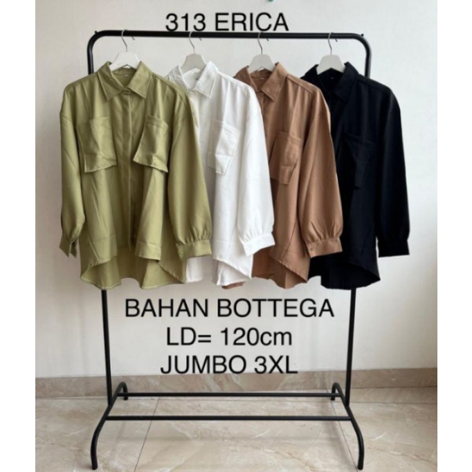 ERICA KEMEJA OVERSIZE SAKU BOTTEGA SAGE GREEN HITAM PUTIH MOCCA