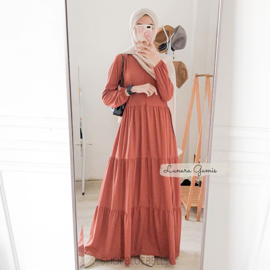 Lunara Maxy / Gamis Muslim Dropknit Susun Grosir Seragam Pengajian-Lunara - Brick