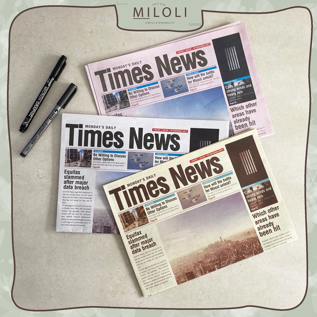 

[MILOLI] 2Pcs TIMES NEWS MONDAY'S DAILY Wall Old Newspaper DIY Wrapping Paper - F0111