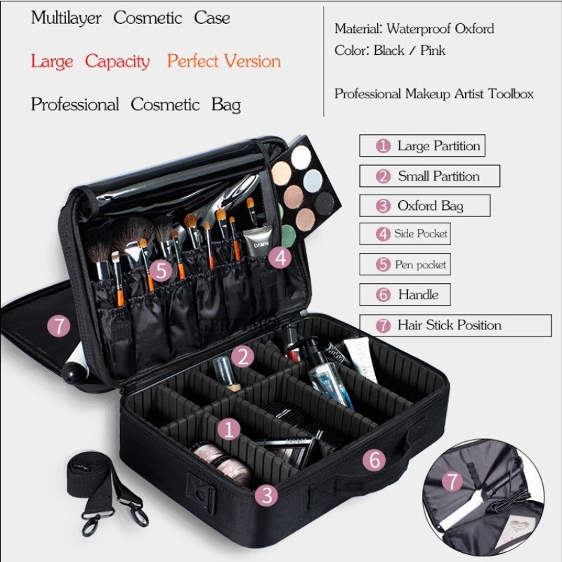 Make Up Box Vanity Case Professional Cosmetic Bag For Lipstick Nail Eyelash Bag Organizer Shopee Indonesia