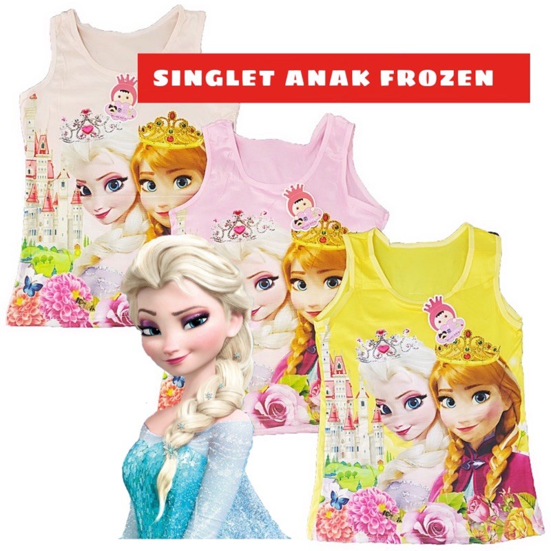 Tank Top Anak Perempuan Frozen 2-10 Th Bahan Katun Adem / Atasan Kaos Singlet Anak Cewek Frozen Size M-L-XL-XXL // PROMO 3PCS WARNA RANDOM...