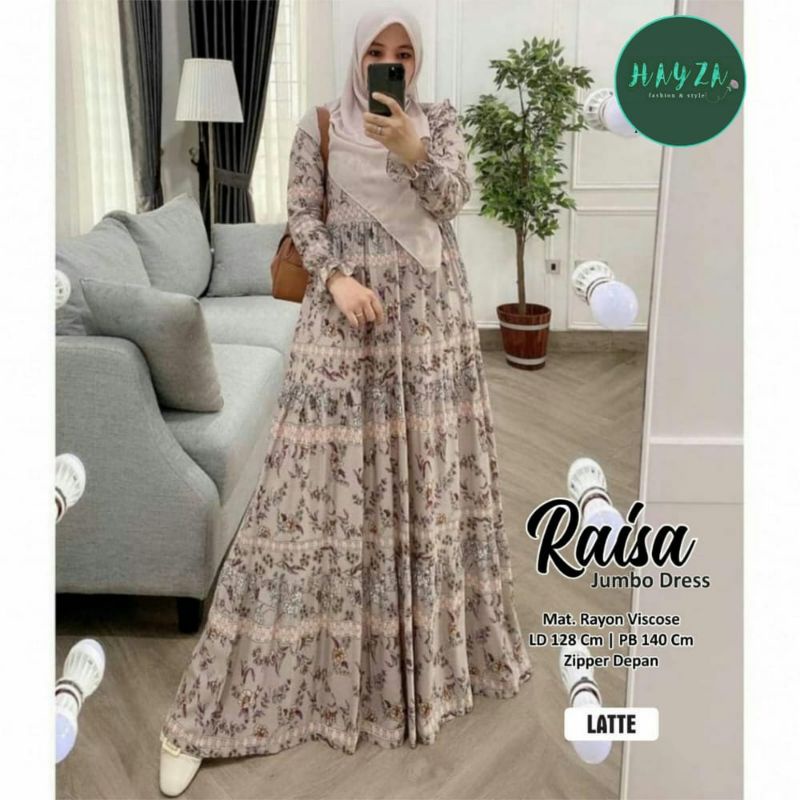 Raisa/Azalea Jumbo Dress/Gamis Terbaru Kain Rayon Viscose Wanita Kekinian Hijab Style Motif Bunga Ma