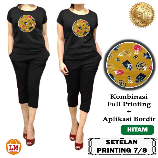 TERMURAH TERLARIS Baju Setelan Olahraga Senam Training Wanita Celana 7/8 Set PRINTING LMS 17949