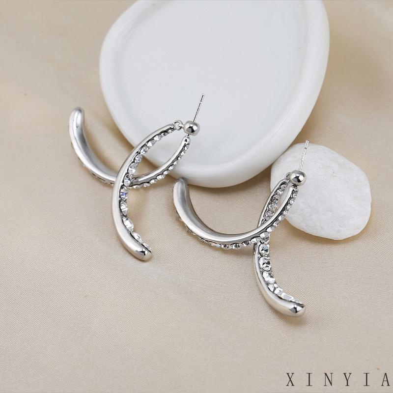 Anting S925 Silver Needle Bentuk Salib Aksen Berlian