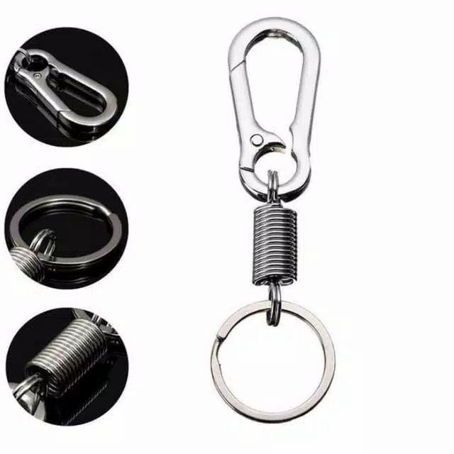 【Warna Dipilih】 Carabiner Stainless Steel dengan Per` Karabiner Gantungan Kunci