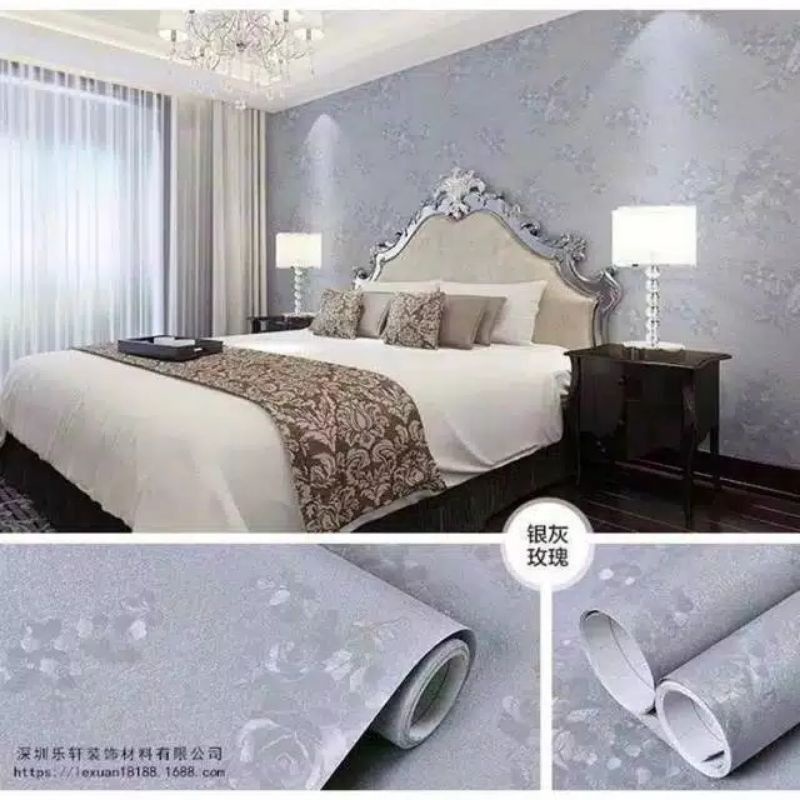 Wallpaper Dinding Polos Sticker Dinding Polos Abu-abu Bertekstur Bunga