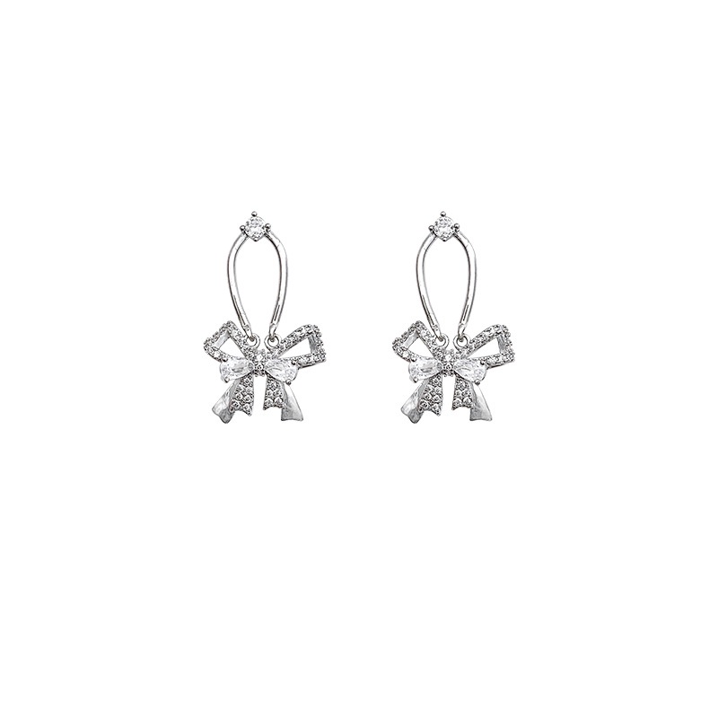 Anting Tusuk Sterling silver 925 Desain Pita Hias Berlian Gaya Mewah High Quality Untuk Wanita