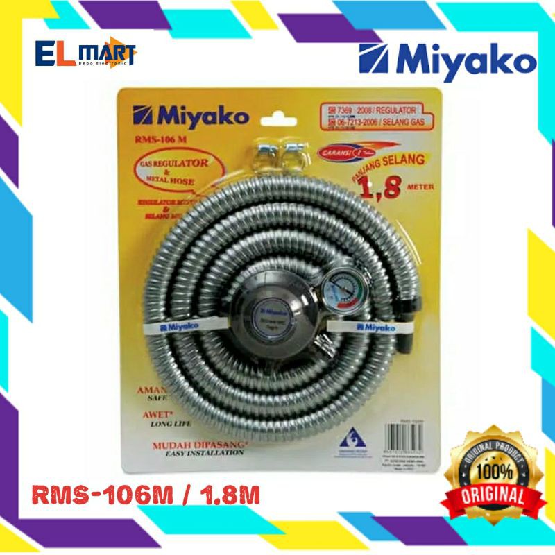 Paket Selang + Regulator Miyako RMS 106M - 106 M - RMS106M 1.8 meter Original SNI