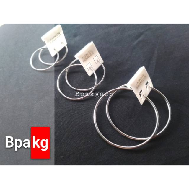 Anting bulat polos # Anting monel besi putih asli anti karat silver murah besar cewek Makassar jumbo