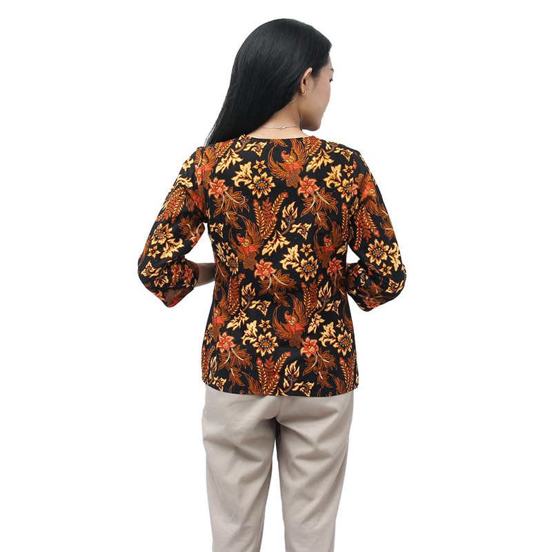 Atasan Batik Wanita Blouse Kombinasi Hitam - S-M-L-XL-XXL-3L-4L-5L - Model Kancing Depan - MODERN-5