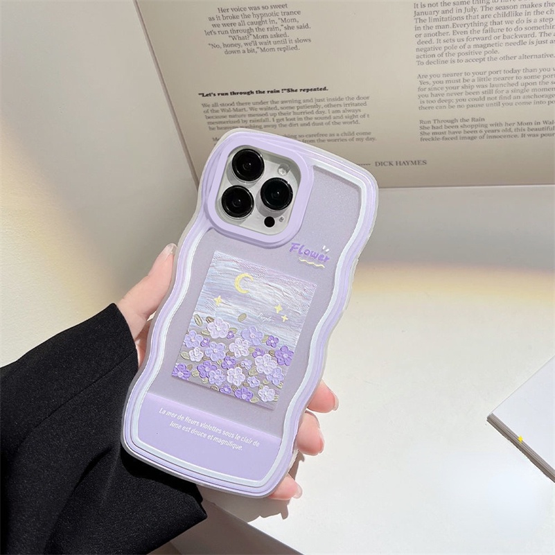 Soft Case Pelindung Lensa Kamera Motif Lukisan Bunga Warna Ungu Untuk iPhone 14 13 12 11 Pro Max X Xr Xs Max 8 7 6 6s Plus