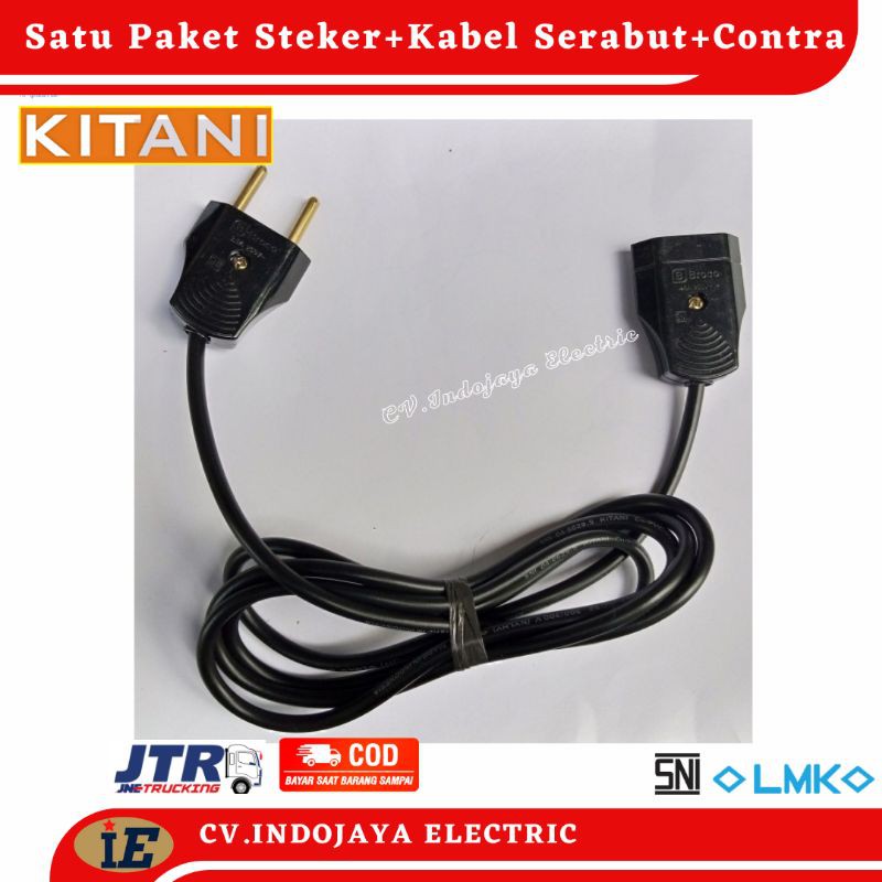 Satu Set Steker/Jek Contra Broco Dengan Kabel Serabut Kitani Panjang Kabel 1,5m ,10m dan 15m