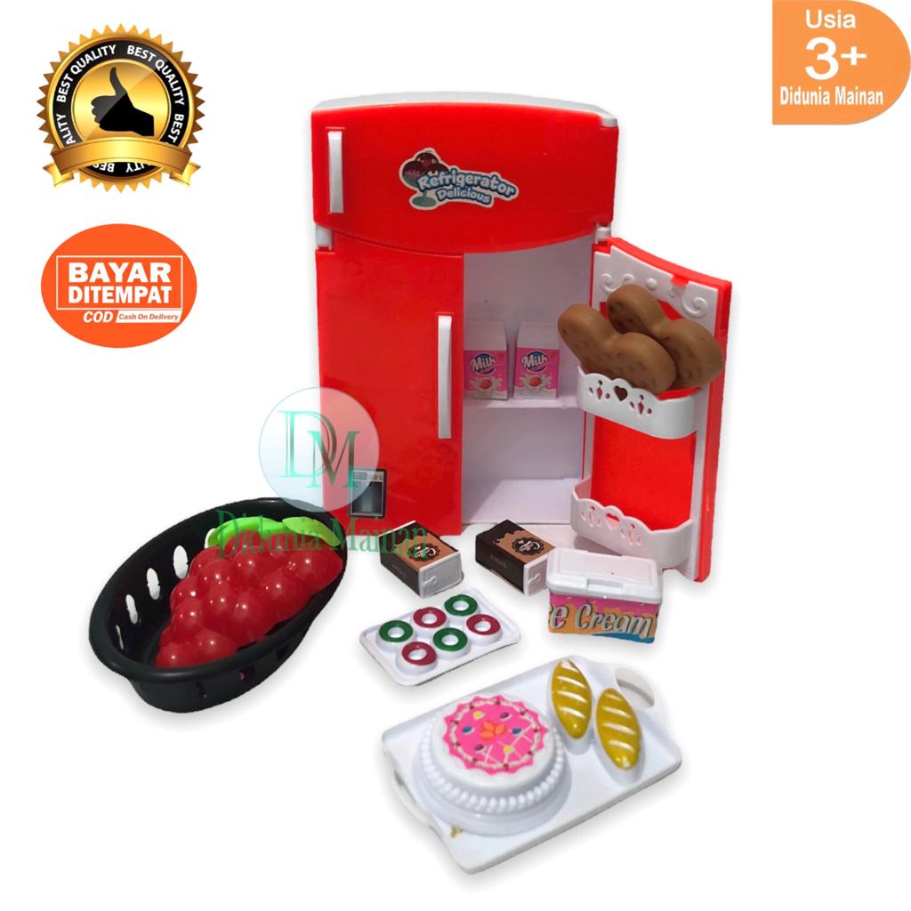 Mainan anak perempuan masak masakan kitchen set kulkas mini ice cream burger buah