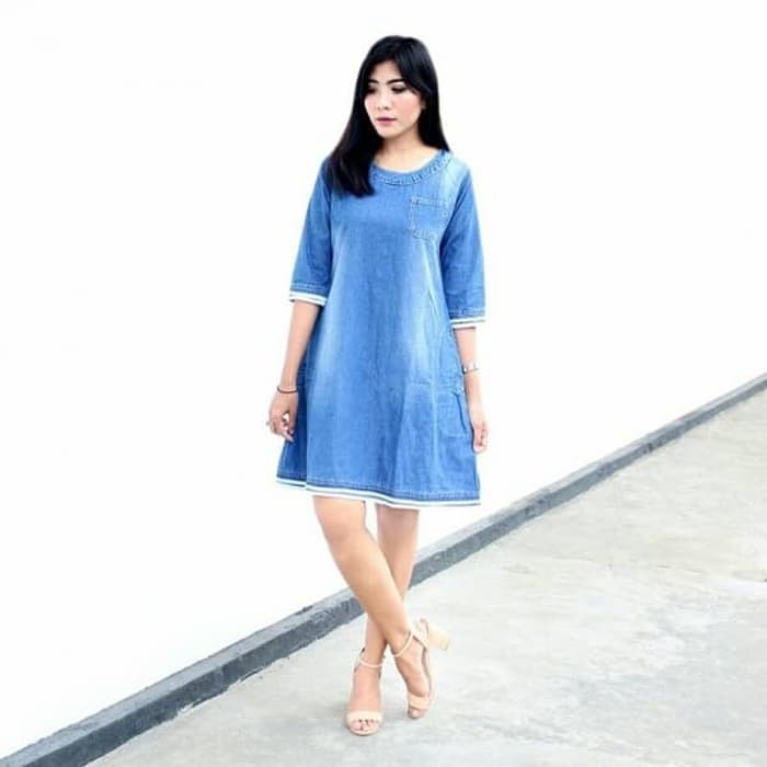 MURAH Pakaian atasan set muslimah sabyan ibu wanita Dress Pendek Jeans Baju Hamil Wanita Denim Jean