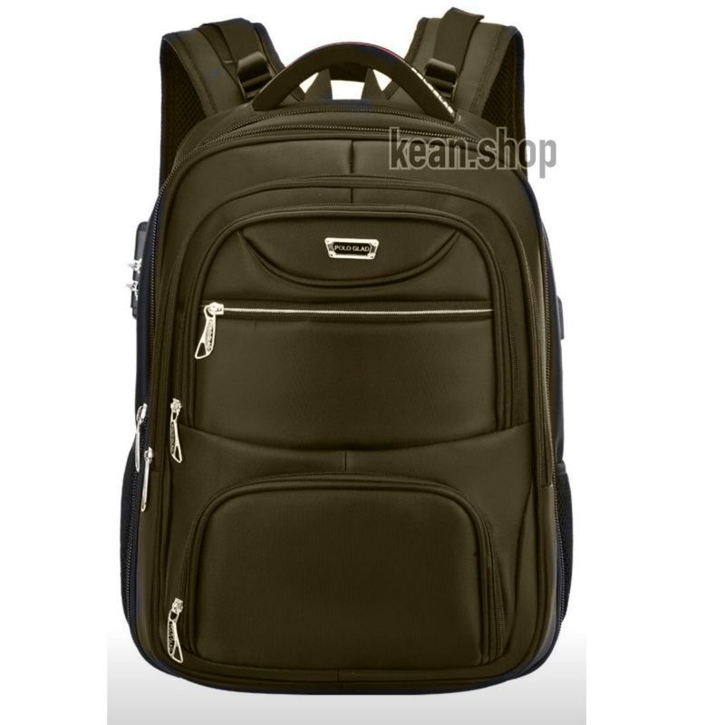 Polo Glad Tas Ransel Jumbo Pria 20 Inch Kunci Kombinasi Tas import Ransel Kerja Usb Port + Raincover