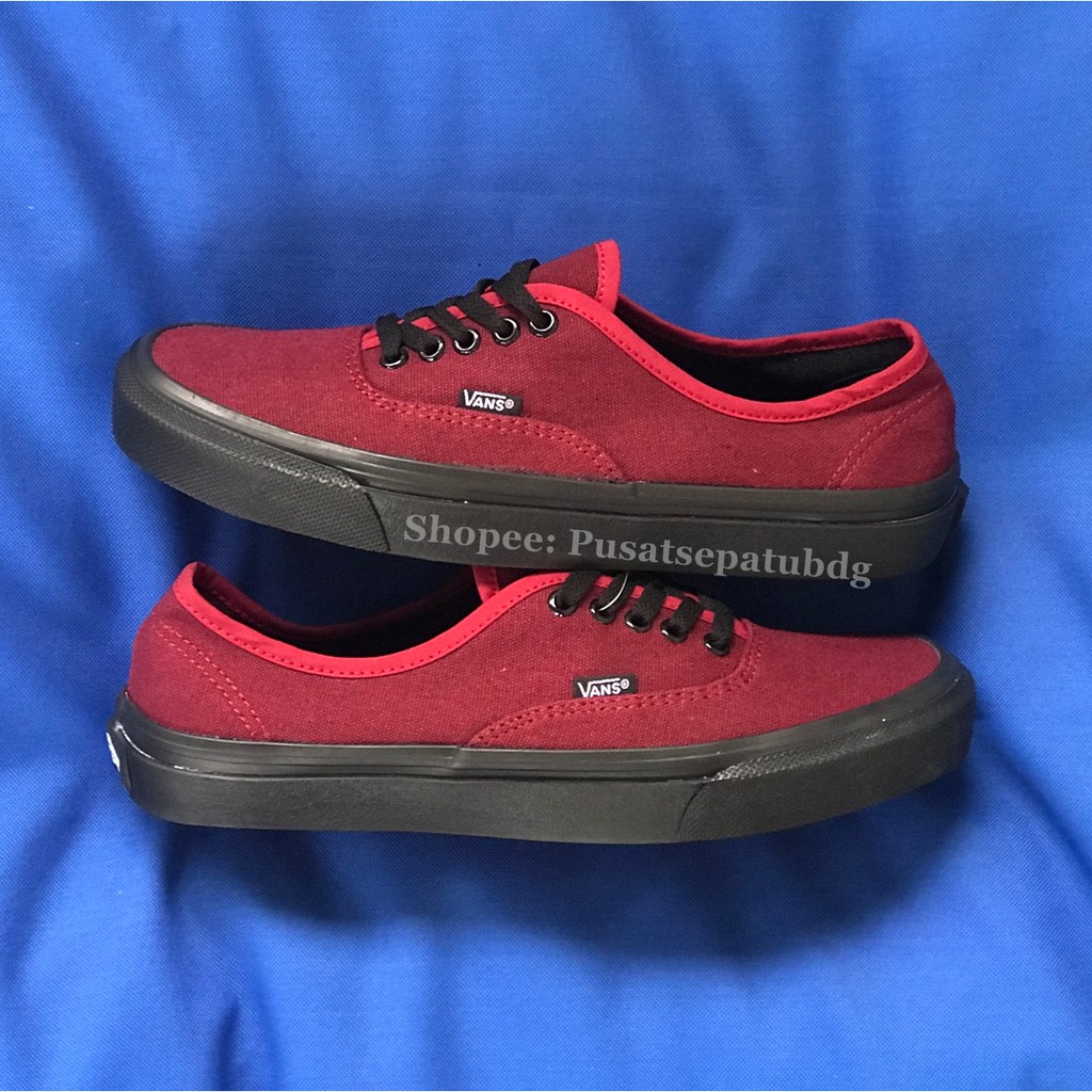 Vans Authentic Maroon Black Sol Hitam