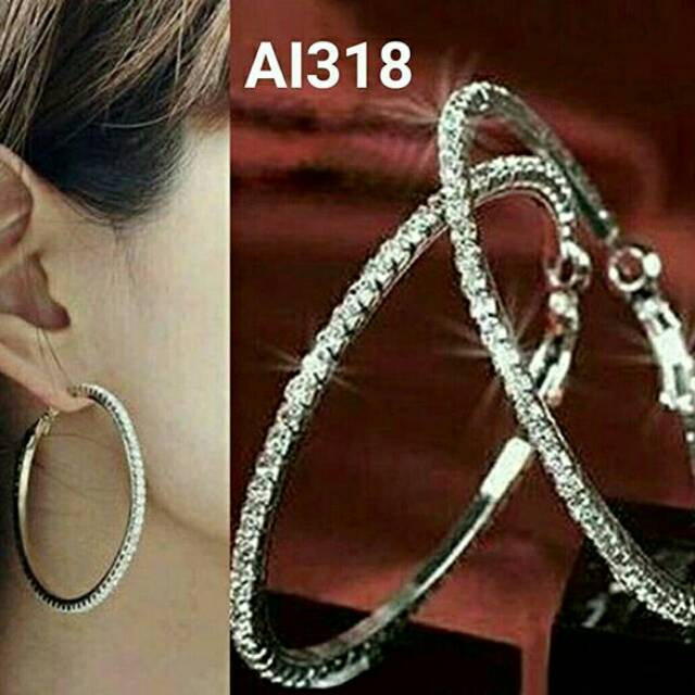 Anting hop lingkaran kristal AI318