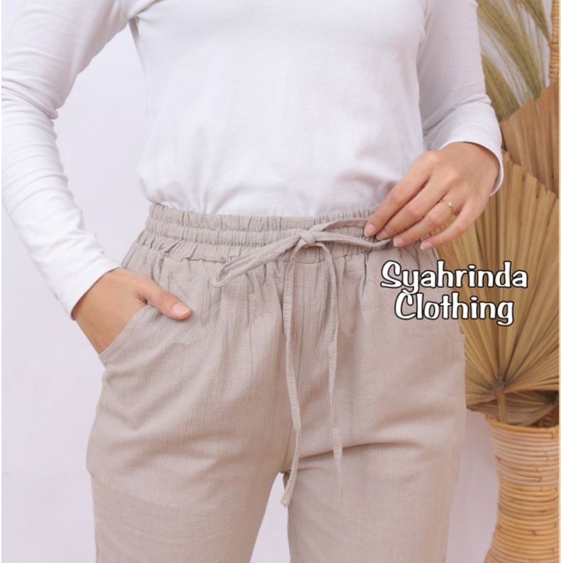 Celana Pants Panjang Baggy Wanita Linen Krinkel Premium Bawahan