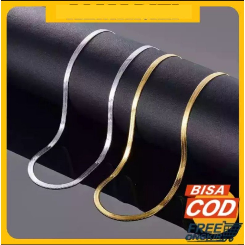 Kalung titanium gold belut pipih