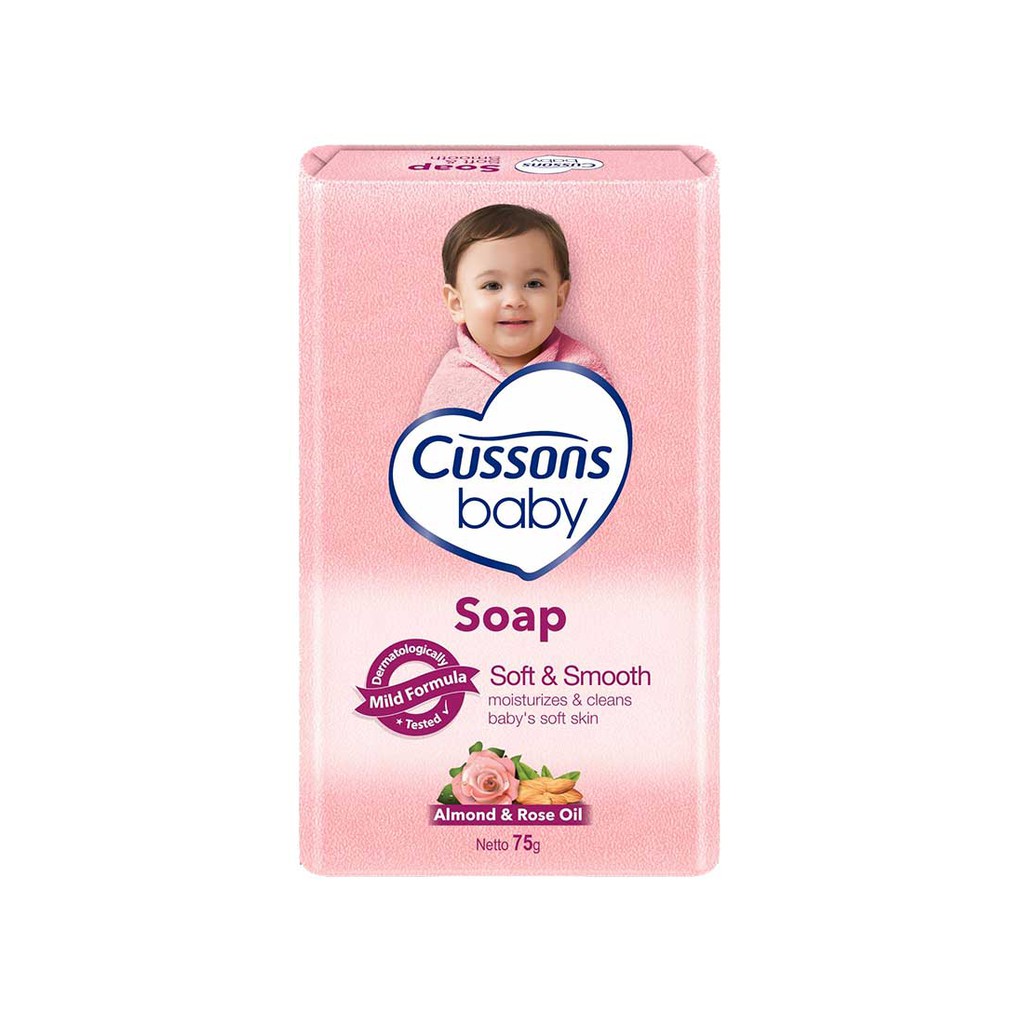 Cussons Sabun Mandi Bayi Baby Soft &amp; Smooth Soap Almond Milk &amp; Rose Oil 75 Gram (BATANG)