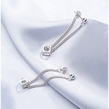Anting stud dangling panjang mata satu - cubic long earrings - S925